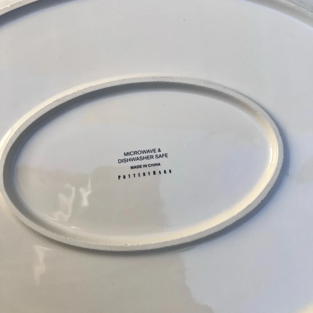 Pottery Barn Santa on Bike Oval Christmas Serving Platter 15.25